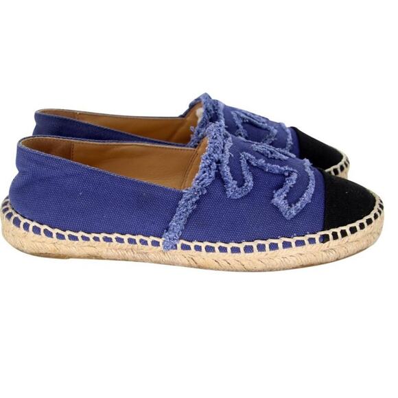 Chanel Espadrille 36 Canvas Linen Raw Edge Cap-toe Cc Flats CC-S0207P-C016 - Picture 6 of 11